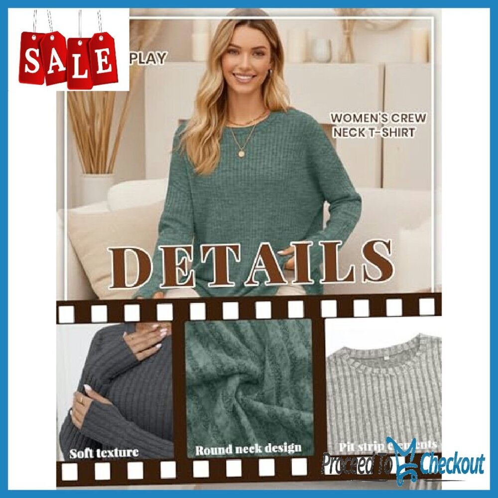 3 Pack Long Sleeve Ribbed Tops Thumb Hole Loose Fit Women's Shirts - Picture 5 of 7